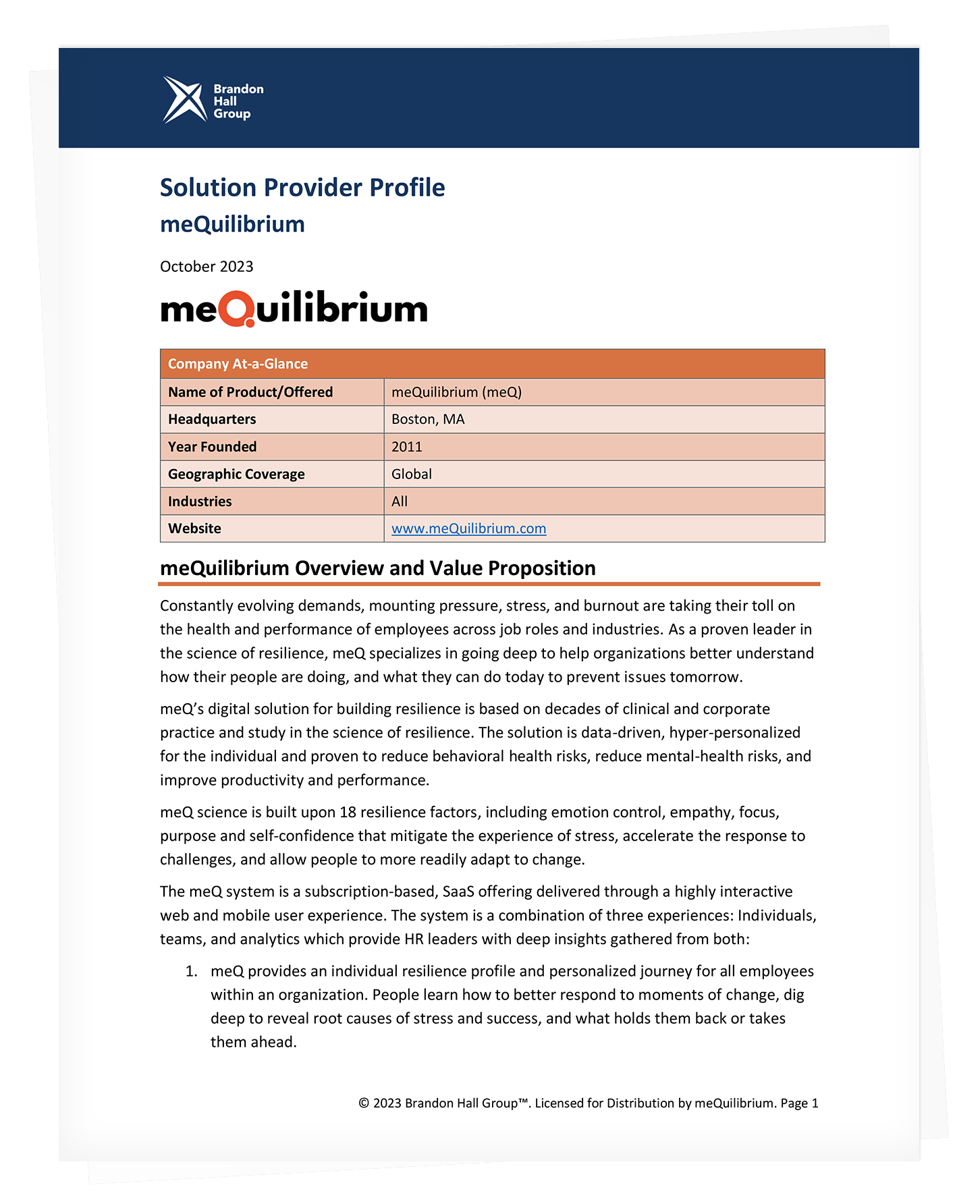 Brandon Hall Group’s meQ Solution Provider Profile