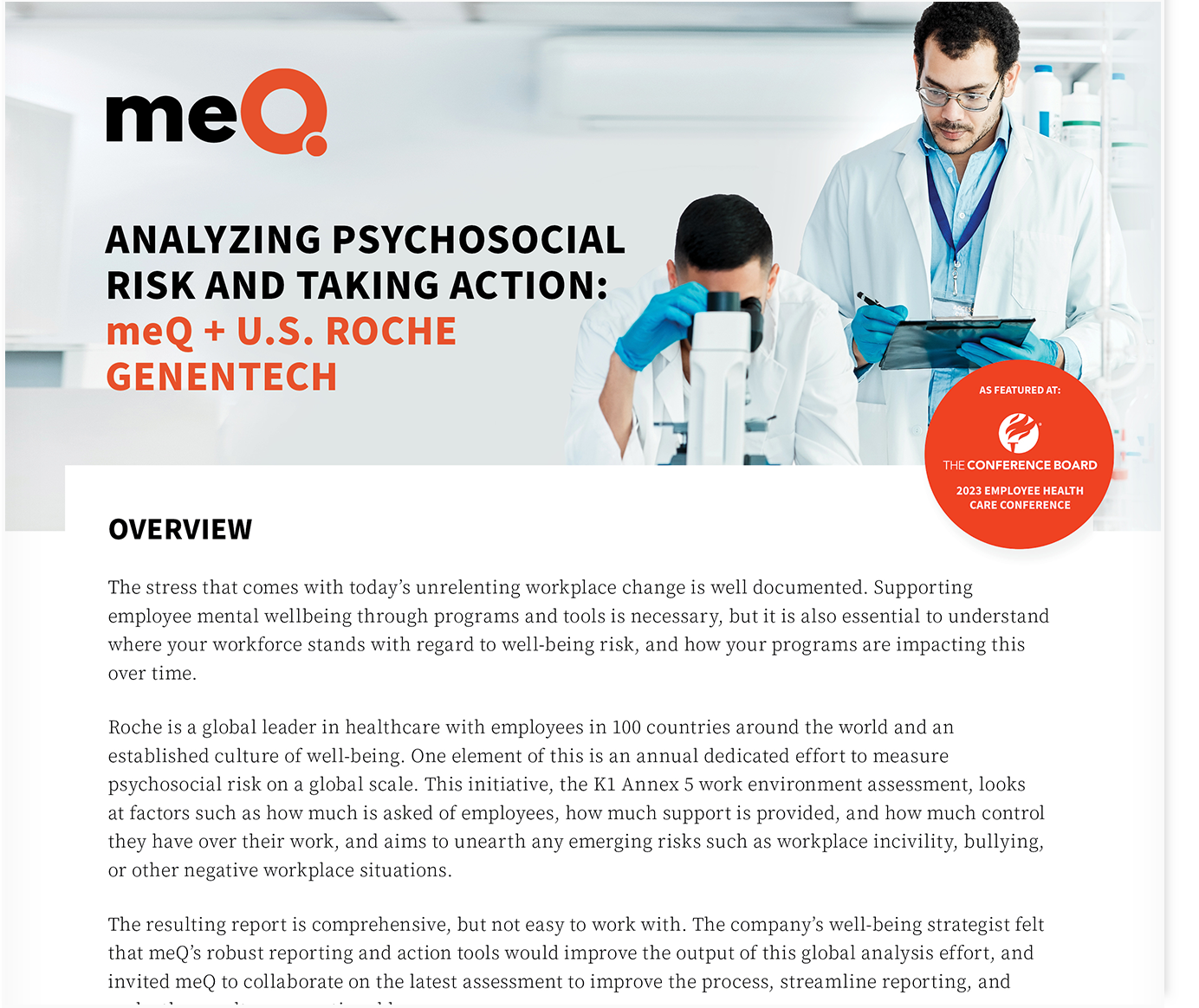 Analyzing Psychosocial Risk and Taking Action: meQ and Genentech & U.S. Roche Diagnostics